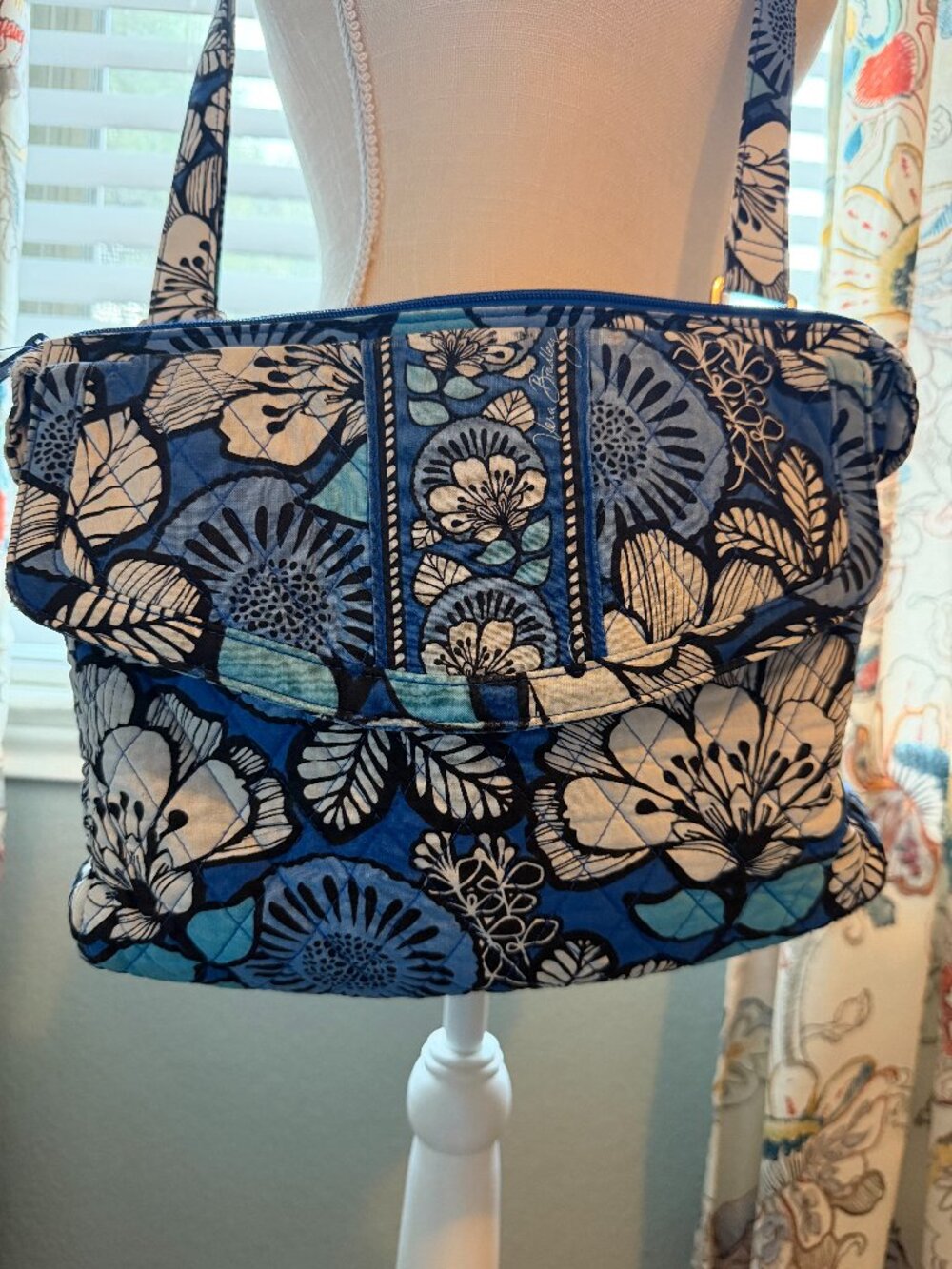 Vera Bradley Blue Bayou Quilted Shoulder Bag Purse 12x10 Retired Floral